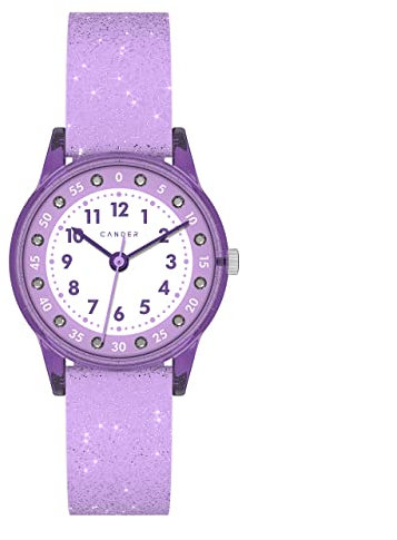 Cander Berlin MNA 4030 V Kinderarmbanduhr 3 ATM wasserdicht Armbanduhr Kinder Mädchen Lernuhr analog violett Glitzer