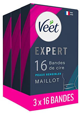 Veet Expert – Set mit 48 Kaltwachsstreifen – Trikot – für empfindliche Haut
