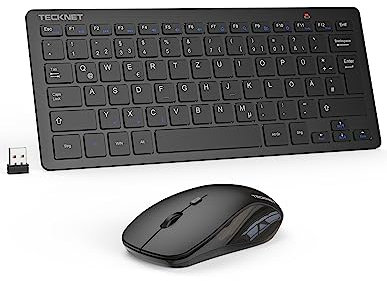 Mini Teclado y Raton Inalámbrico Ultra Delgado, TECKNET 2.4G Ergonómico Teclado, Toque Silencioso, Distancia de Rrabajo de 15 M, Portátil Teclado y Mouse per PC/Smart TV/Ordenador (Español,con la Ñ)
