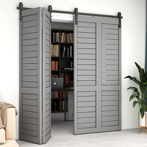 WOLFBIRD 6.6FT/200cm Bi-Folding Barn Door Hardware Sliding Track Kit for 4 Doors,Heavy Duty [Hardware Kit Only, No Door ]