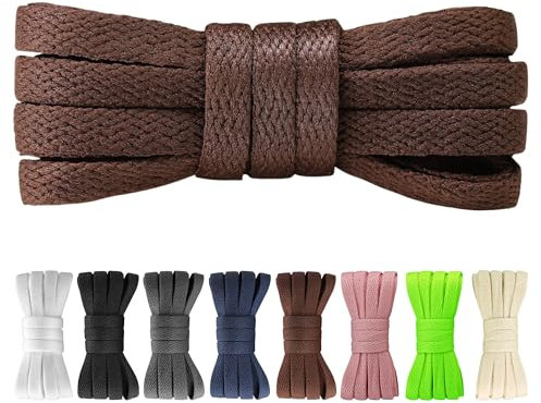 Yusimu Cordones Planos Marrón para Zapatillas Deportivas, 8mm de Ancho, Cómodos y Resistentes, Ideal para Correr o Uso Diario, 60 cm - 3 Pares