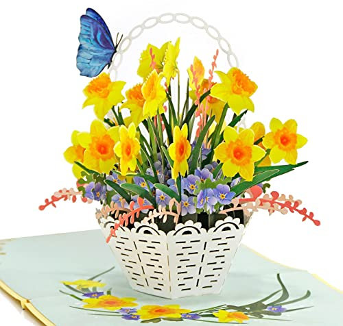 CUTPOPUP Gelbe Narzisse - Geburtstagskarte, Geburtstagskarte Frau, Karte Muttertag, Geburtstagskarte Kinder, Pop up Karte Blumen (Yellow Daffodil) US8-32.DE