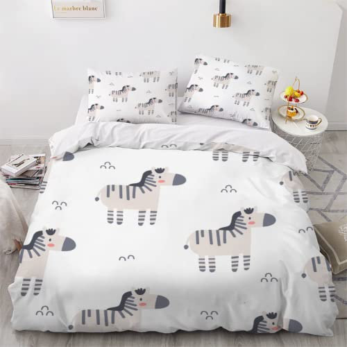 BOUEKI Bettwäsche Einzelbett 135x200 Zebra Bettwäsche Set 3 Teilig 100% Mikrofaser Weich Kawaii Karikatur 3D Druck Bettbezüge Kinder mit Reißverschluss mit 2 Kissenbezüge 80x80