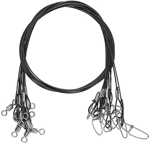 Yuecoom 10 Stück 50 cm Angelvorfächer, Angelvorfachschnur, Stahlvorfächer Zum Hechtangeln, Angeldraht-Rigs-Vorfächer, Biss-Angelschnurvorfächer Mit Wirbeln(Schwarz)