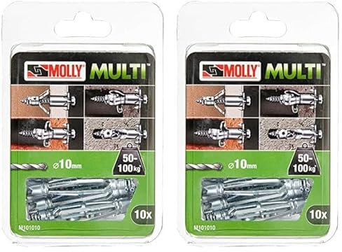 Molly M101010-XJ Molly Multi Chevilles métal avec vis agglo, Gris, Set de 10 Pièces (Lot de 2)
