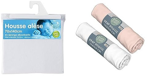 babyCalin - Housse alèse en éponge absorbante 70x140 cm Blanc & Lot de 2 draps Housse Blanc/Rose Babycalin - 70x140 cm