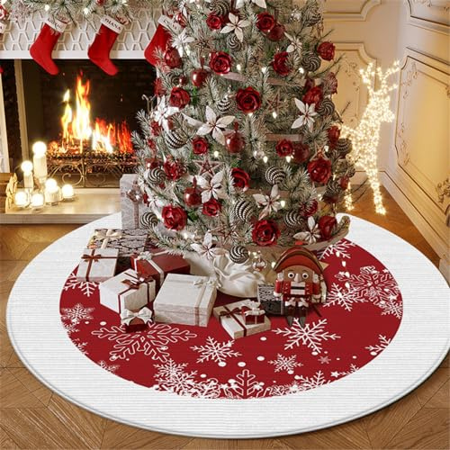 Highdi Natale Tappeto Rotondo Salotto Morbido Moderno Gonna Albero di Natale Tappetini Antiscivolo Tappeto per Bambini Cameretta Cucina Casa Zona Balcone Tappet Tavolino (120cm,Bianco)
