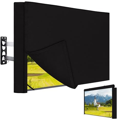 Easy-Going Outdoor TV-Abdeckung mit aufrollbarer Front Flach für 60-65 Zoll, wasserdichte und wetterfeste TV-Abdeckung für Flachbildfernseher, Schwarz