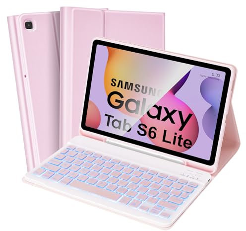 SOPPY Custodia per Tastiera Samsung Tab S6 Lite, 7 Colori Retroilluminata, Italiano QWERTY, Custodia con Tastiera Rimovibile per Samsung Tab S6 Lite 10.4 2020(SM-P610/P615), 2022(SM-P613/P619), Rosa