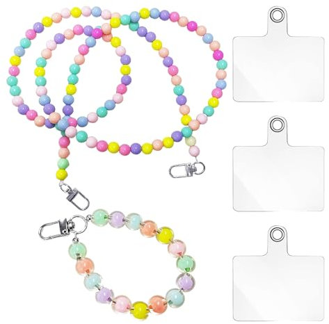 2 piezas de cadena de cuentas coloridas con 3 piezas de separadores de cordón, cordón de prevención de pérdida de teléfono móvil, cadena de perlas cruzadas, cadena de prevención de pérdida de teléfono