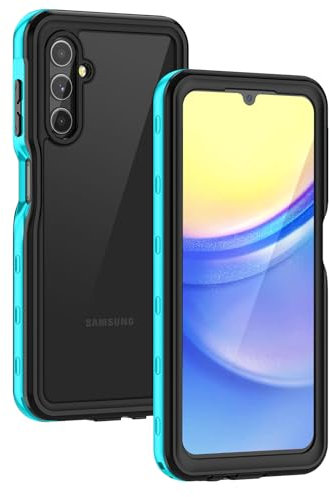 Lanhiem Funda para Samsung Galaxy A15 5G/4G, IP68 Impermeable, a Prueba de Polvo de Golpes con Protector de Pantalla Incorporado Cuerpo Completo Sellado Frontal y Trasero, Azul