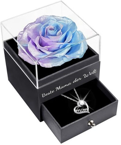 Sunia Geschenke für Mama Weihnachten, Ewige Echte Rose mit Mom Halskette aus 925 Sterlingsilber, Beste Mama der Welt Geschenke, Ewige Rose Geschenke für Frauen Weihnachten Muttertag Geburtstag