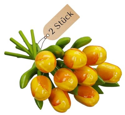 MomoMoments Tulpenstrauß aus Holz für die Liebste, 9 Holztulpen handbemalt, 20 cm hoch, Gelb-Orange, Blumenstrauß, Dekoration, Kunstblumen, Made in Holland (2, Gelb-Orange)