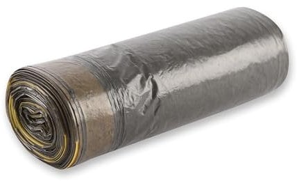 Franz Mensch HygoClean Müllbeutel mit Zugband Eco, 60 l, grau | LDPE, Rolle, 400 Stück, Müllsack aus 100% recyceltem LDPE-Material, wasserdichte Mülltüte 65cm x 65cm