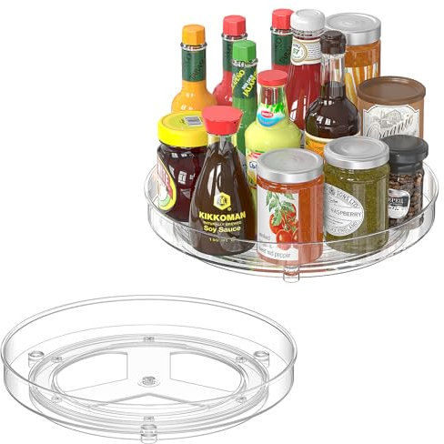 Radikor 2 Piezas Especiero Giratorio, 24cm 360° Cocina Giratorio Estante de Plástico, Despensa Organizador Transparente, Organizador de Armario para Condimentos, Botellas, Cosmético, Frutas