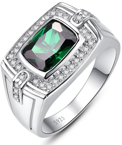 Yaresul 7x9mm Erstellt grüner Smaragd Ring 925 Sterling Silber Siegel Ringe für Männer Versprechen Ringe für ihn Mai Geburtsstein Verlobungsring Bands Größe 60(19.1)
