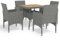SECOLI Rattan Sitzgruppe Garten, Essgruppe für 4 Personen, Gartenmöbel Set mit 4 Gartenstuhl, Gartengarnitur Rattan Sitzgarnitur, Grau Gartentisch mit Holz, Balkonmöbel Set