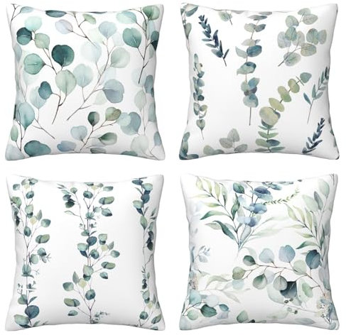 AMZQJD 4 Stück Kissenbezug Baumwolle Dekokissen Kissenbezüge Sofakissen Dekorativ Kissenhülle Bezug Weich für Wohnzimmer Schlafzimmer (Blätter, 50 x 50 cm)