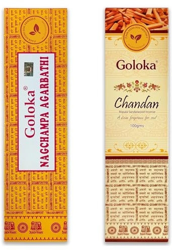 Nag Champa Räucherstäbchen 100 g + Chandan 100 g – zwischen 70–90 Stäbchen von jedem Duft – Aromatherapie – Meditation – Yoga – Packaging Eco-Friendly