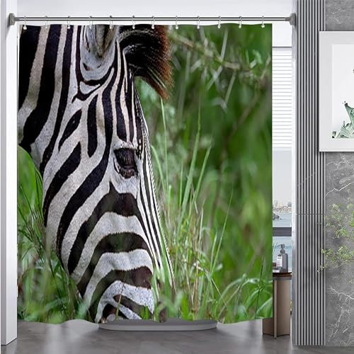 igyhuij 3D Rideau Douche Zèbre - Polyester Tissu Rideau de Bain Zèbre - Anti Moisissure Imperméable Rideaux de Douche 120 x 180 cm 8 Crochets J6084