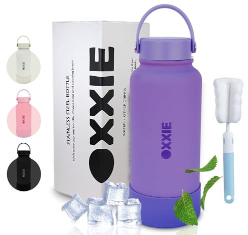 OXXIE Botella Termica 1 Litro | Botella de Agua de Acero Inoxidable Reutilizable | Botella de Agua Niños | Sin BPA | Isotérmica y Hermetica | Adultos, Deporte, Oficina, Yoga, Viaje (Violeta)