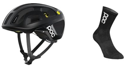 POC Octal MIPS Fahrradhelm - Der prämierte Octal Helm bietet revolutionären Schutz für Straßenfahrer mit MIPS-Rotationsschutz, Uranium Black Matt & Essential Road Sock Short Lt, Uranium Black, MED