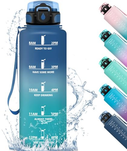 HoneyHolly Gourde Sport, 1500ml Étanche & Réutilisable, Bouteille, Motivation avec Filtre Gourde, Bouteille d'eau, Gourdes pour Yoga, Camping, Gym, Adulte, École, Bureau