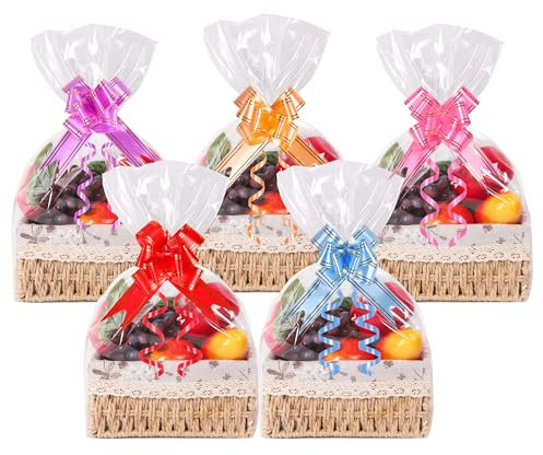 20Pcs Large Cellophane Wrap for Hampers, 60 x 40cm Clear Cellophane Wrap Bags with Pull Bows,Resealable Basket Gift Bag for Hamper Making Christmas Easter Valentine's Day Presents Packaging