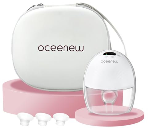 Oceenew Hände Frei Milchpumpe Elektrisch Tragbar: BPA-frei Elektrische Milchpumpe Freihändig mit 3 Modi und 9 Stufen, Starke Saugkraft, Leck-Design, mit 24 mm Schild mit 17/19/21mm Flansch, 1 Stück
