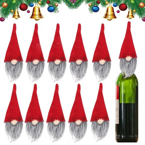 Weihnachten Weinflasche Abdeckung, 10 Stücke Weihnachts Weinflaschenhüllen, Flaschendekorationen für Weihnachten, Gesichtslose Weihnachtsmann Weinflasche Hut, für Weihnachtsfeier Tischdeko