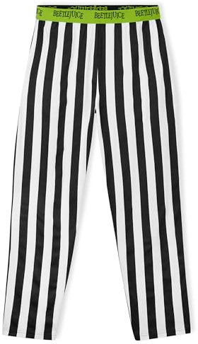 Beetlejuice Pantalon de Pyjama Homme, Bas de Pyjama Confortable en Coton avec Poches (Noir/Blanc, XL)