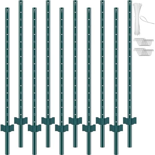 VEVOR Postes de Cerca de Metal 152,4 cm Postes de Cerca de Acero al Carbono Resistentes 10 Piezas Postes de Metal para jardín, Césped, Granjas, Cercas al Aire Libre, Huertos, Carreteras, Verde