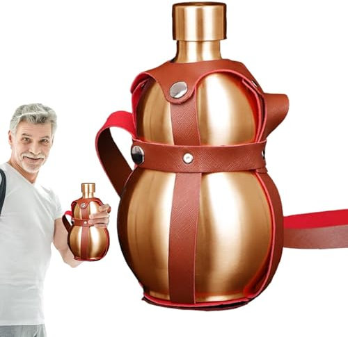 Qutalmi Bouteille d'eau en forme de gourde en acier inoxydable,gourde en acier inoxydable,Bouteille d'eau de 1500 ml avec sangle de transport | Bouteille d'eau de bouteille de voyage, bouteille à