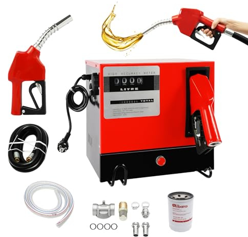 Levkitc Pompa Travaso Gasolio 60L/min,Stazione di Servizio Mobile | 230V 550W Distributore Diesel Gasolio con Pompa Autoadescante,con Tubi e Pistola di Erogazione, Pompa Del Carburante