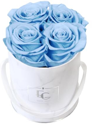 EG EMMIE GRAY Classic Infinity Rosebox | Round | XS | Marble Silver – 4 Infinity Rosen mit langjähriger Haltbarkeit, echte Rosen die bis zu 3 Jahre blühen, konservierte Rosen (Baby Blue)