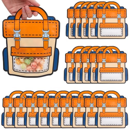 SOFPLATE 20 Stück 18x21cm Große Geschenktüten In Rucksackform Großpackung Mit Cartoon Motiv Wiederverwendbar Geschenktüte Für Den Schulanfang Geburtstag Mit Griff Süßigkeitentüten Für Snacks Aufbewahr