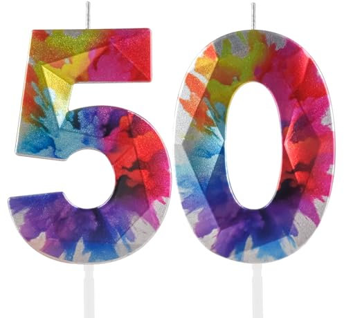 Hongplus Bunte Graffiti-Kerze, Zahl 50, 2 Stück, Geburtstagskerze, Kuchendekoration, mehrfarbig, modern, Graffiti-Thema, umweltfreundlich, Aufsicht durch Erwachsene erforderlich