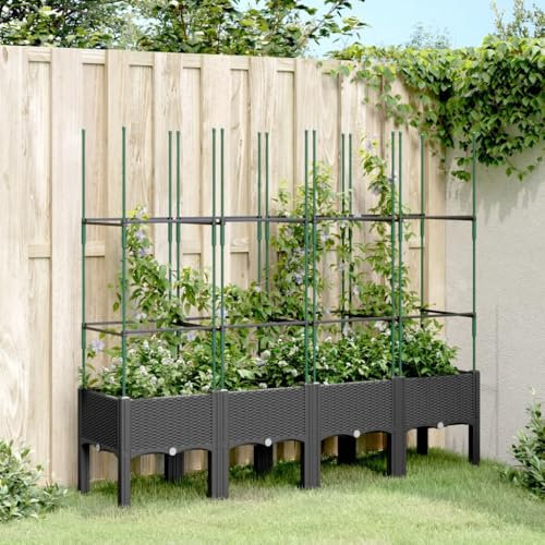 Somanki Pflanzkübel mit Rankgitter Schwarz 160x40x142,5 cm PP, Blumentopf Gross, Blumenkasten Balkon, übertopf, Pflanzkasten, Flowerpot, Kräuterbeet Für Die Küche, Vertikalbeet - 367963