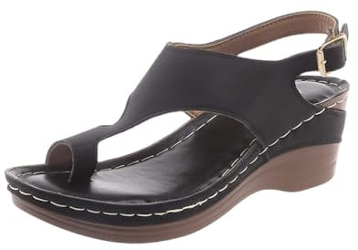 Lässige Arch Slope Bottom Römersandalen Sommermode Damensandalen Rutschfeste Schuhe Damen Ohne Stahlkappe (Black, 42)