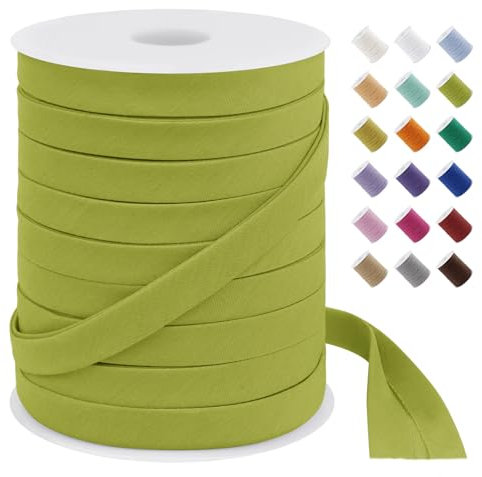 LEREATI Schrägband 12mm x 50m, Webband zum Nähen Einfassband Bias Tape Stoffband Baumwolle, Nahtband zum Nähen, Basteln, Paspeln, Kleidung, Dekorationen, DIY Handwerk (Fluoreszierendes Grün)