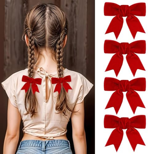 4 Stück Haarschleifen Rot Haarspange mit Schleife,Vintage Satin Schleife Haarspangen Pin, Bequem Haarschmuck für Damen Mädchen, Kleinkinder, Kinder