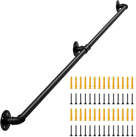 DAMEING 6FT(1.8M) Heavy Duty Stair Handrail, 440LB Load Capacity, Non-Rust Hand Railing for Indoor & Outdoor Steps, Wall Mount Safety Rail, Easy Assembly (Matte Black)