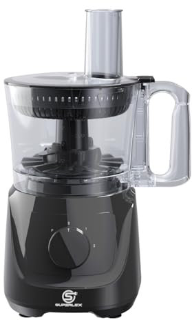 SUPERLEX 800W Compact Food Processor with 2L Bowl - 10-in-1 Multi-Function Kitchen Machine for Slicing, Shredding, Blending, Dough Kneading & Juicing, Includes 6 Accessories - Dishwasher Safe Parts