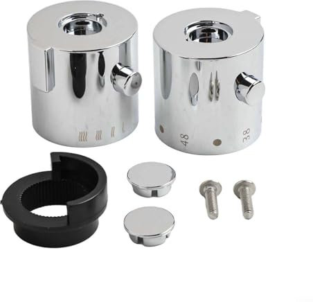 Pumixiy Knaufgriffe, für Bad und Dusche, Temperaturregelung, Ersatz-Set, verchromt, ABS-Kunststoff, Doppelknöpfe mit Stoppring für Thermostat-Mischventil