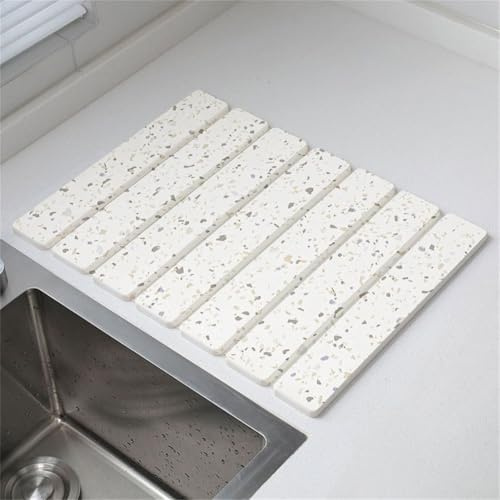 Tapis de séchage rapide pour comptoir de cuisine, tapis de séchage en pierre antidérapant pliable, 30x40cm tapis égouttoir à vaisselle absorbant en diatomite pour restaurant salle de bain (beige)