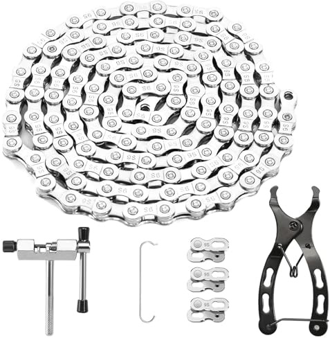 lomdung 9-Fach Fahrradkette, 1/2 x 11/128 Inch 116 Glieder Fahrrad Kette, Fahrradkette Werkzeug mit Kettenschloss Zange Kettenbrecher und 4 Paar Kettenschloss Fahrradketten, für Road, Mountain Bike