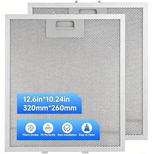 Xingsiyue 2 Pack Cooker Hood Filter Replacement 320x260mm | 5-Layer Aluminium Mesh, Easy to Install and Washable Kitchen Extractor Fan Vent Metal Grease Filter, 9mm Thick