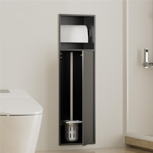 Unterputz Toilettenpapierhalter,Zur Installation und Renovierung im Badezimmer, 304 Edelstahl Wandregal zur Aufbewahrung, mit Spender und Badezimmer-Schrankfunktion, matt schwarz