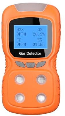 Rilevatore multigas portatile 4 IN 1, CO, H2S, O2, monossido di carbonio EX, rilevatore di gas combustibile con morsetto, vibrazione visiva Interno/esterno(Orange)