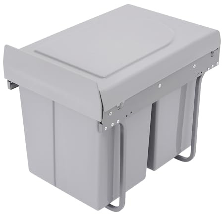 40L Double Pull-Out Trash Can Under net Swing Top Sliding Kitchen Recycling Bin for Homes Cafes & Offices - Smooth Edges & Large Capacity Waste Solution